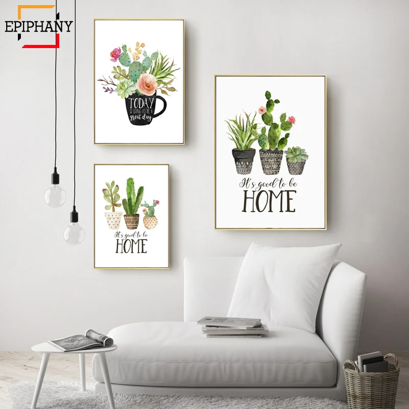 Dibujo Con Cactus Botanico Hogar Dulce Hogar Signo Cita Pared Arte