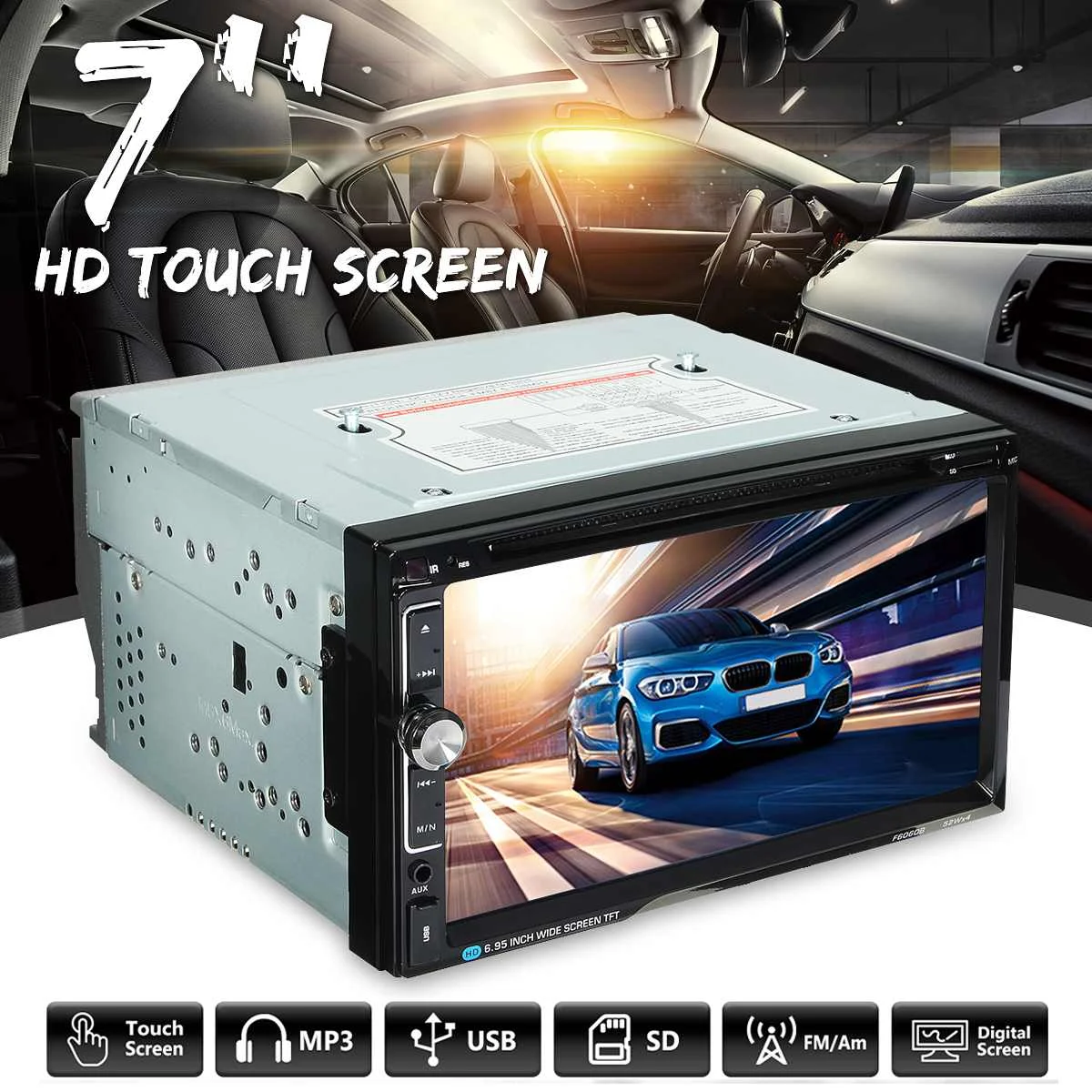 

7" Universal 2 Din HD Car Stereo DVD MP4 Player bluetooth FM Aux Input Radio Entertainment Multimedia Aux for Touch Screen