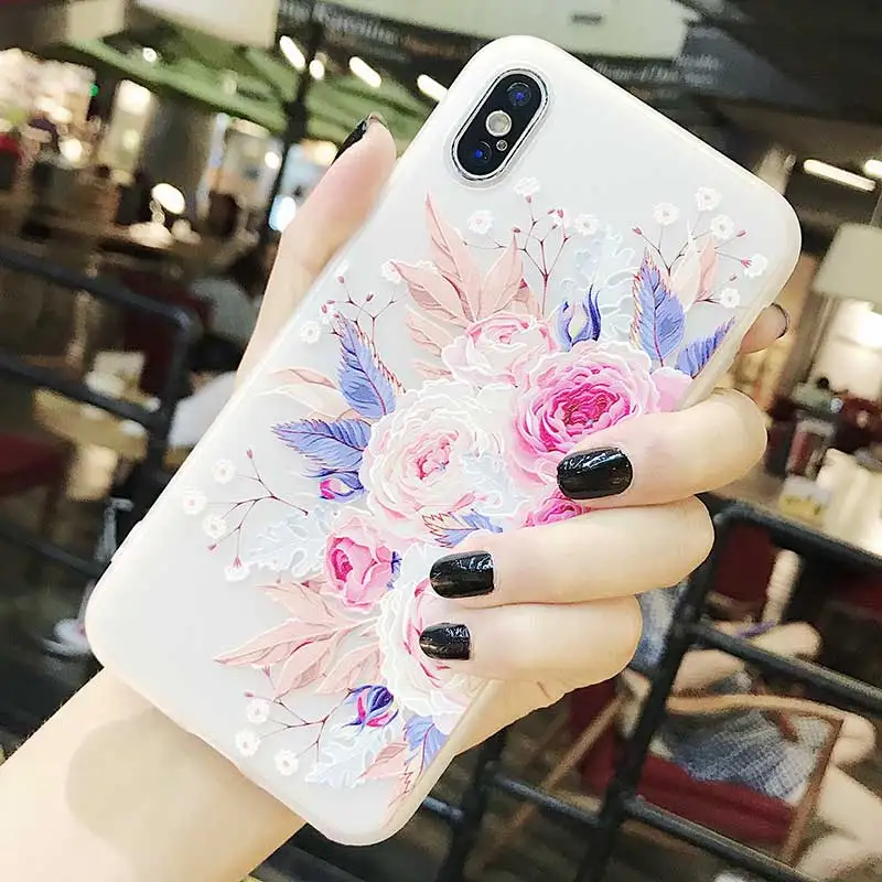 

Case For iPhone X XS MAX XR 8 7 Plus 3D Flower Soft Silicone Phone Case For iPhone 7 8 Plus 6S 6 Plus Back Cover Coque Capa