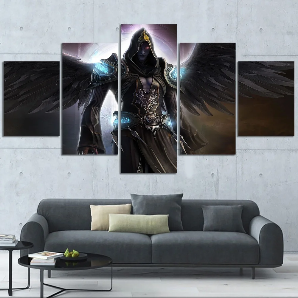 

5 Piece Video Game Poster Printed Fallen Angel Pictures Canvas Wall Painting for Bedroom Decor