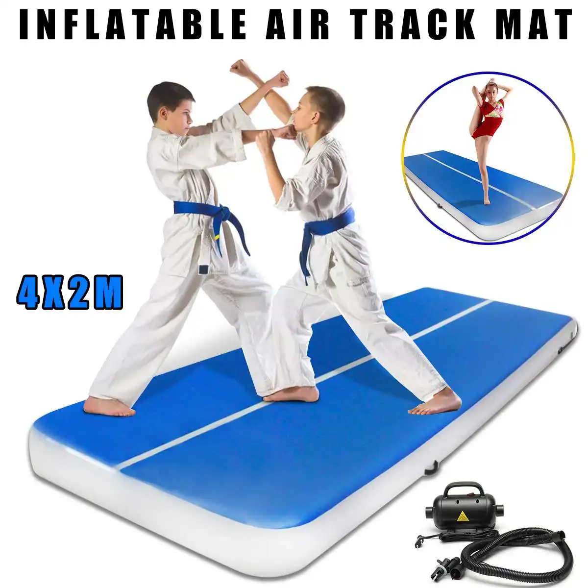 

4x2m 20cm Gymnastics Mat Inflatable GYM Air Track Mat Gym Mat Tumbling Cheerleading Pad Home Floor Airtrack Mat w/Electric Pump