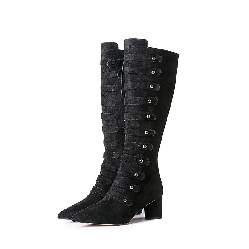 

Genuine Leather Winter New Long Boots Knee-long Women's Single Thick Boots and High Boots Comfortable Pointed Cotton Boots Shoes
