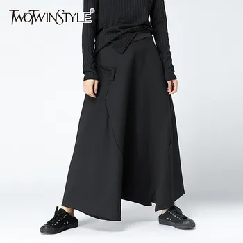 

TWOTWINSTYLE Casual Cross Pants Female High Waist Irregular Elastic Trousers For Women Oversized 2020 Spring Fashion Tide