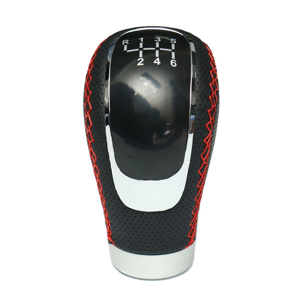 3 Caps 5 6 Speed Black PU Leather Manual Car Gear Shift Knob Shifter