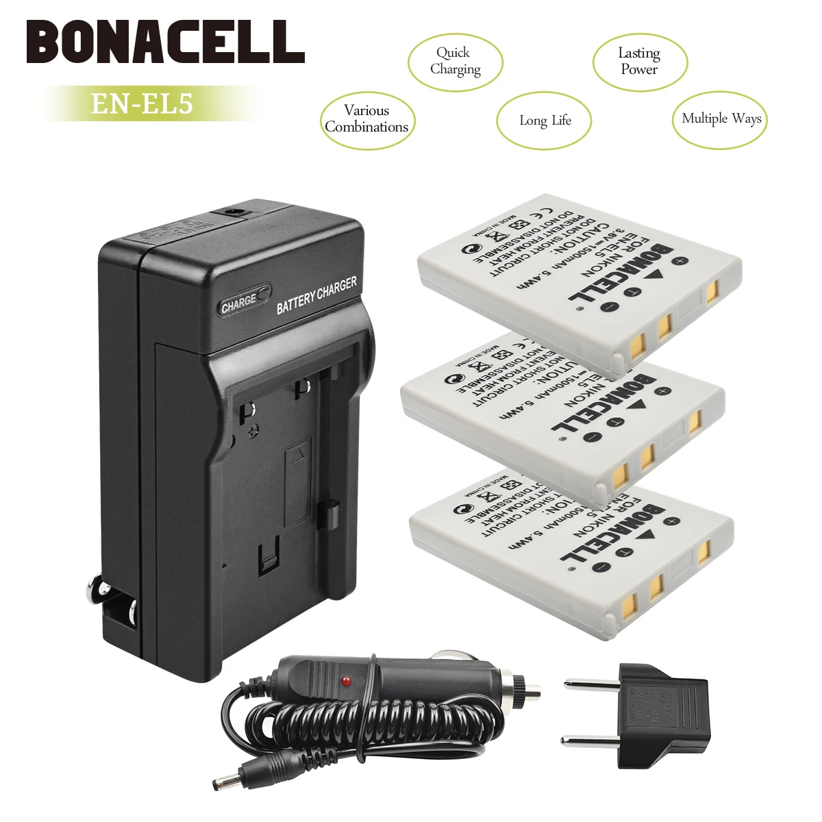 Bonacell 1500 мА/ч, EN-EL5 цифровой Камера Батарея+ Зарядное устройство для цифровой камеры Nikon Coolpix P4 P80 P90 P100 P500 P510 P520 P530 P5000 P5100 L50