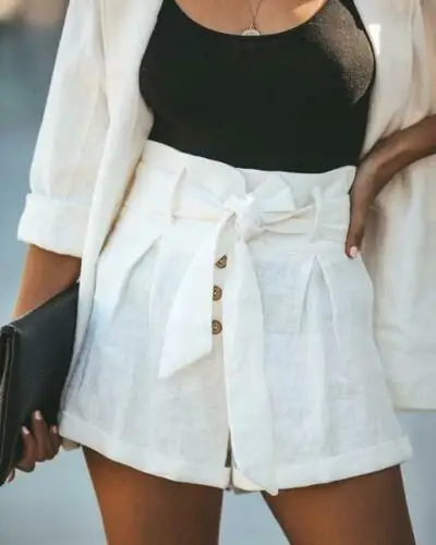 

Womens High Waist Tie Belt Shorts Summer Casual Beach Slim Fit Trousers Hot Clothing Solid Loose Solid Drawstring Soft Shorts