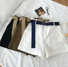2019 Korean High Waist Summer Bermuda Shorts Women Belted Shorts White Shorts o ring detail self belted shorts