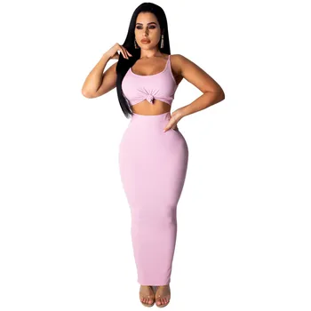

2019 New Skirts Set Two Pieces Set Short Crop Top And Long Skirt Bodycon Female Matching Set Women Sets