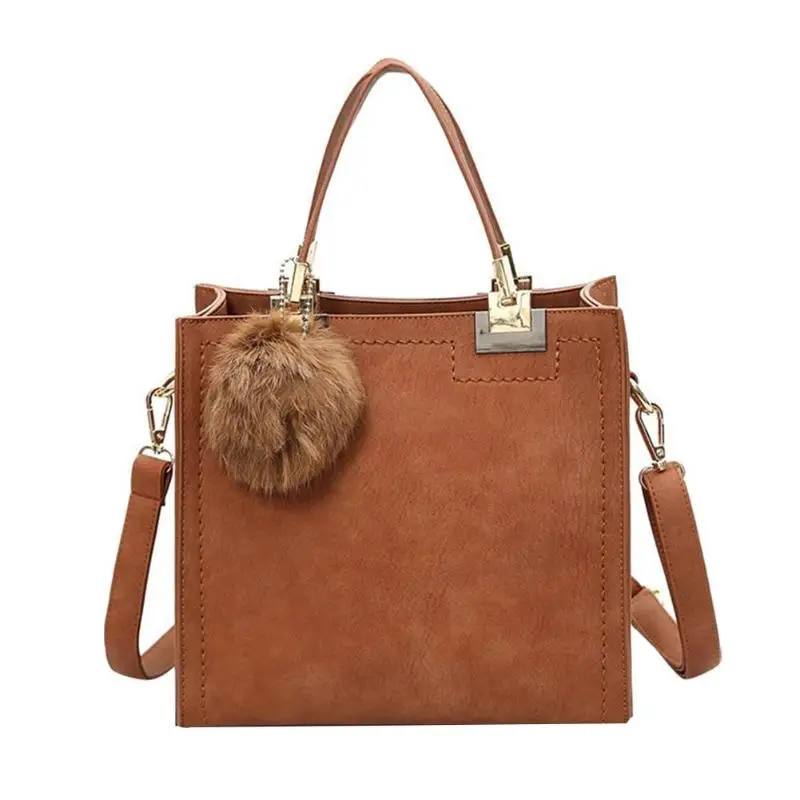 

Women Casual Tote Handbags High Quality Leather Handbag With Fur Ball Female Large desigual bag Messenger Bags 2018