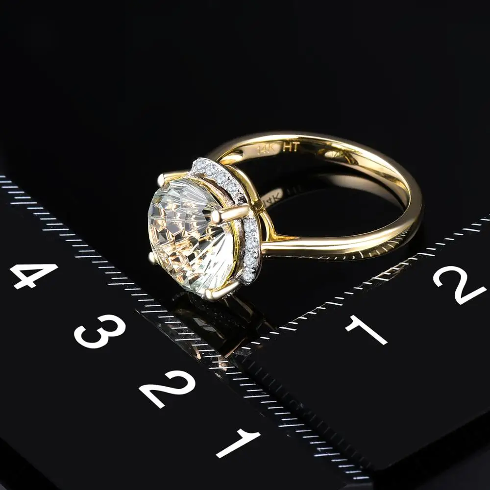LP Solid 14KY Gold Diamond Ring Natural Green Amethyst 3.76CT Special Daisy cutting Fine Fashion Gemstone Jewelry For WomenGift
