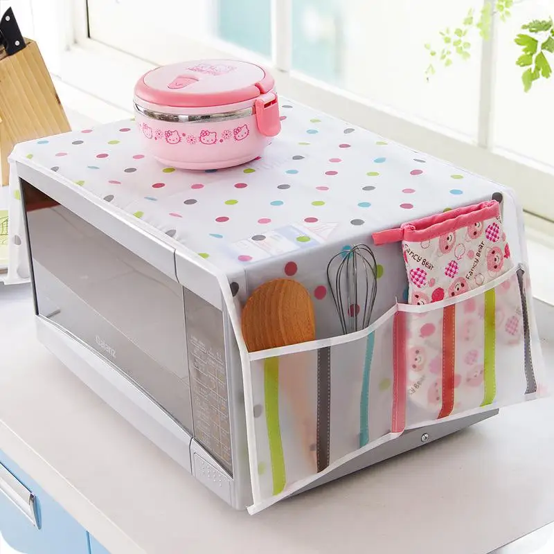 

Exquisite Microwave Oven Cover with 2 Pockets Bag Waterproof Oil-proof Microwave Oven Cover Dust Covers Kitchen Accessories