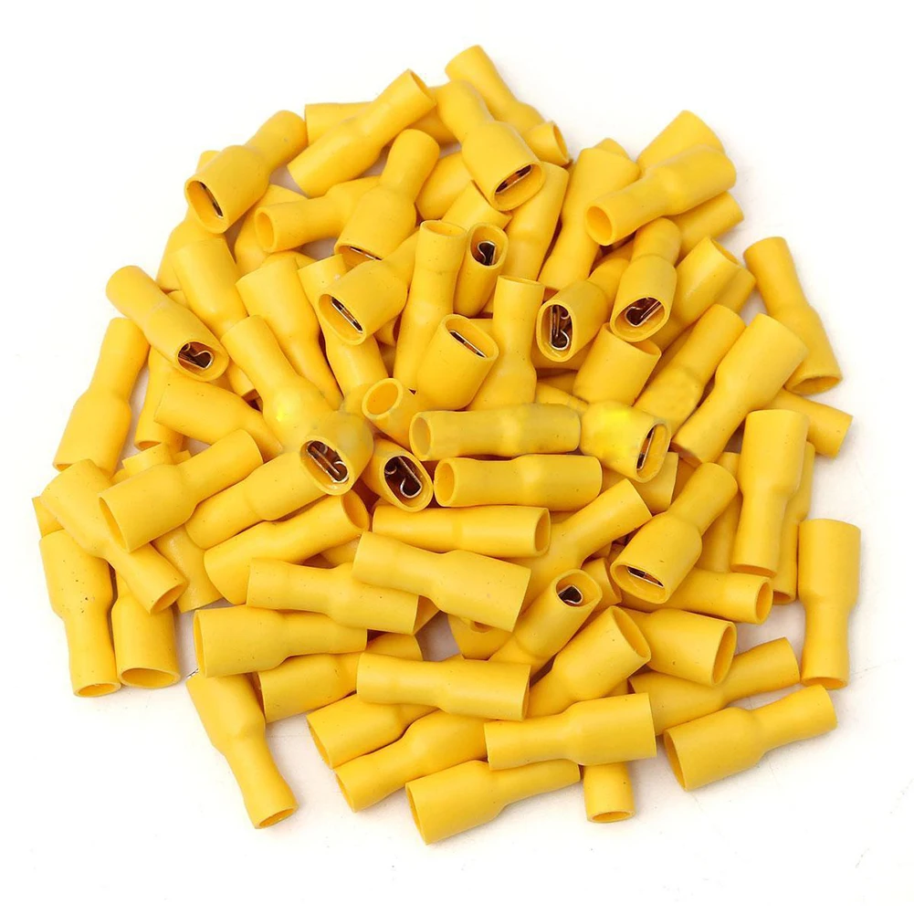 

100Pcs Insulated Crimp Spade Terminal Wire Cable Connector Female Yellow 12-10