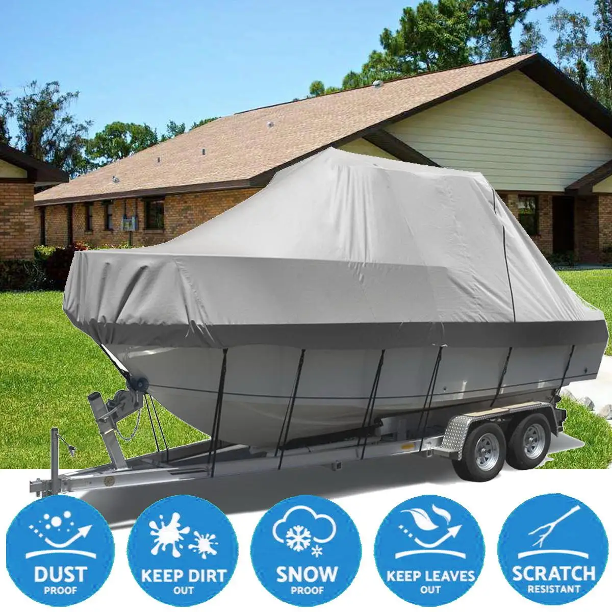 

10x1.5m/9.5x1.5m/8x1.5m 210D Polyester Boat Cover Trailerable Straps Zip Waterproof Marine Speed-boat With Storage Bag