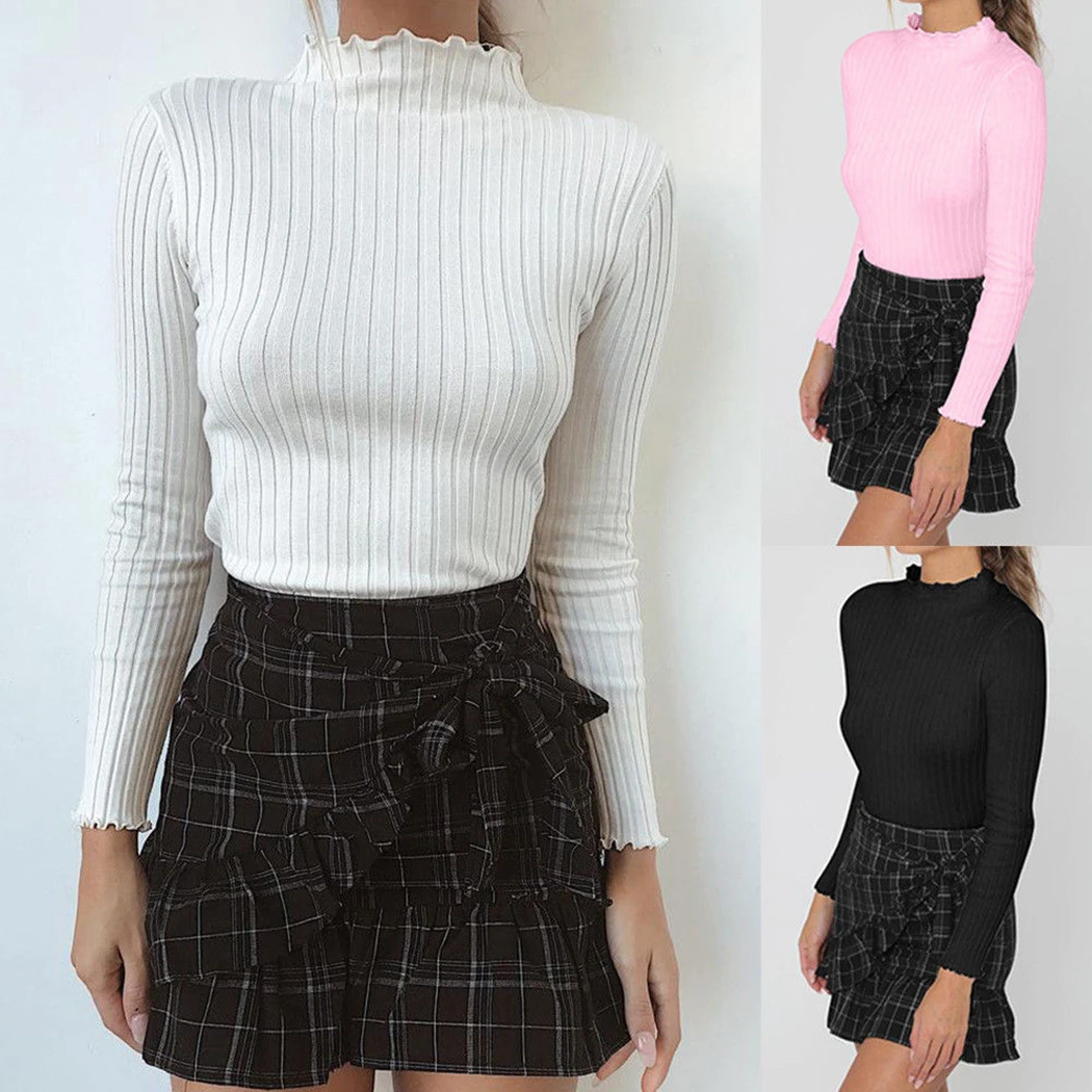 

2018 Korean Style Knit Women Sweater Tops Femme Autumn Long Sleeve Slim Pullover Ladies Sexy Basic Sweaters Bottoming Tops
