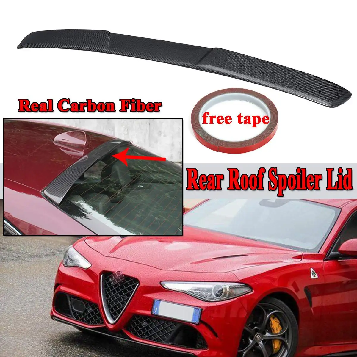 

Car Real Carbon Fiber Rear Roof Spoiler Wing Lid For 2017-2019 Alfa Romeo Giulia All Model Rear Trunk Roof Wing Spolier