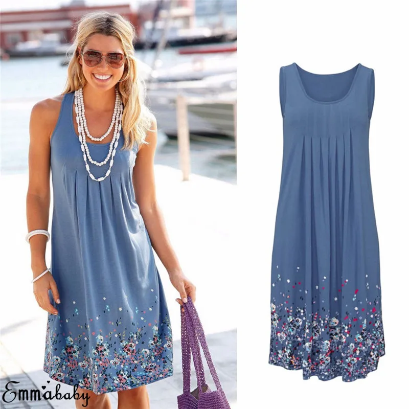 

Women Plus Size Floral Printed Dress Knee-length Summer Evening Party Dresses Fashion Ladies Big Size Beach Summer Dress Vestido