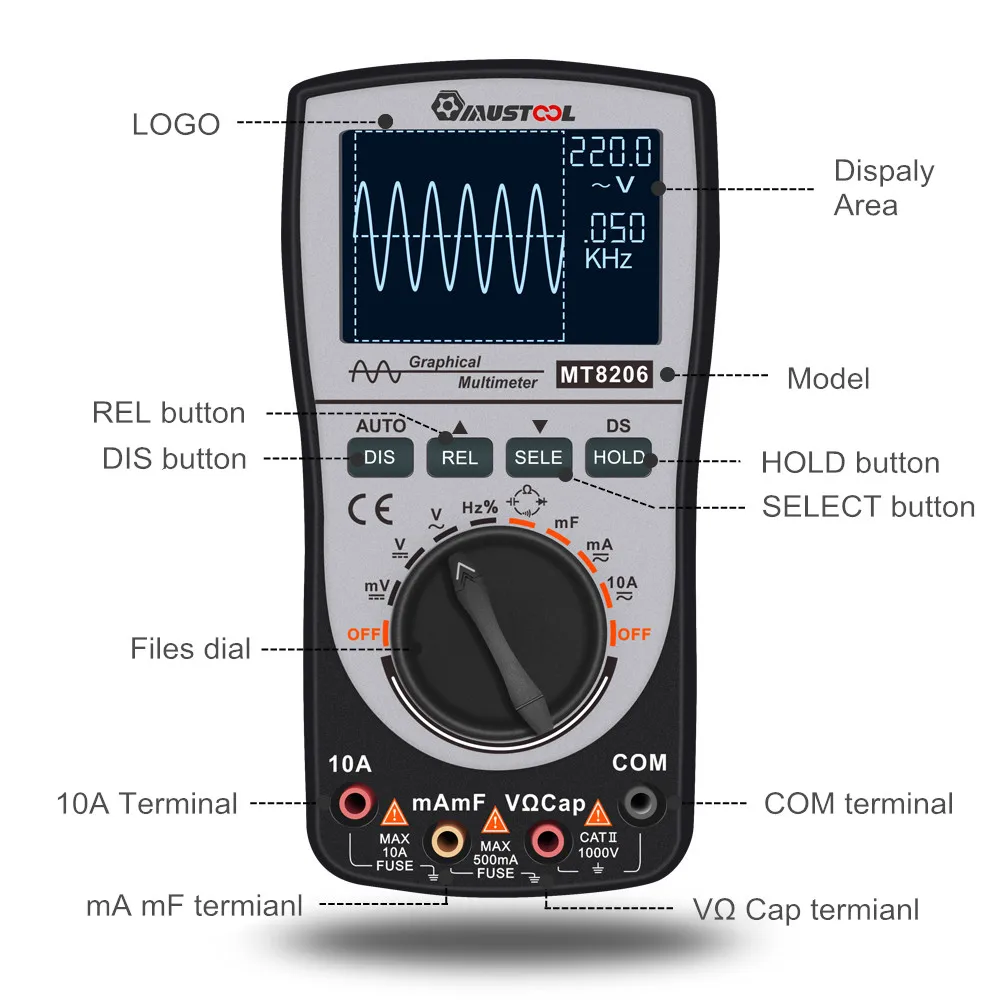 US $54.99 Mustool Upgraded Mt8206 2 In 1 Intelligent Digital Oscilloscope Multimeter Current Voltage Tester With Analog Bar Graph 200k