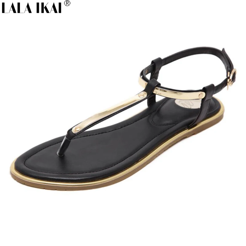 

LALA IKAI Women Summer Sandals Flip Flops Flat Heel Sandals Sequined Decoration Antiskid Ankle Strap Beach Shoes XWF0434-5