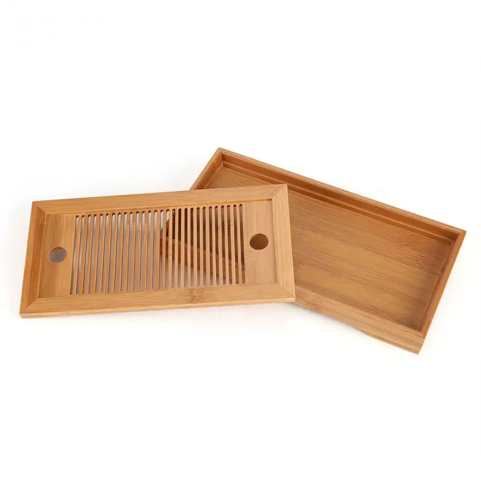  Bamboo Tea Trays Kung Fu Tea Accessories Tea Tray Table With Drain Rack 25X14X3.5Cm Chinese Tea Ser