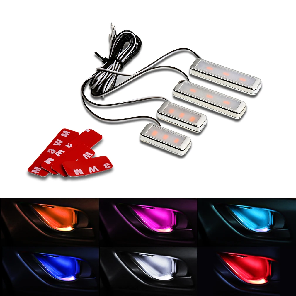 

4Pcs Universal LED Inner Bowl Light Armrest Interior Door Handle Lighting Handrail Lights Decorative Lamp Bulb Car Lights