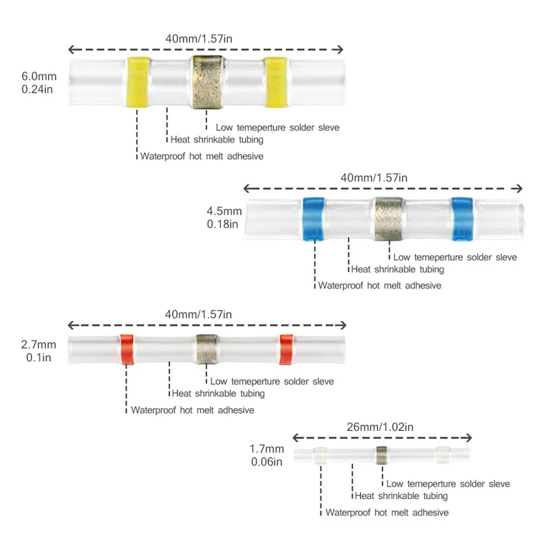 450 шт припой уплотнение провода соединители, припой уплотнение стыковые соединители термоусадочный припой провода разъемы Электрический изолированный морской