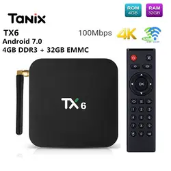 Tanix TX6 ТВ коробка Android7.0 Allwinner H6 4 Гб DDR3 32 GB EMMC Декодер каналов кабельного телевидения 2,4 5,8 GHz WiFi Bluetooth5.0 6 K H.265 HD медиаплеер