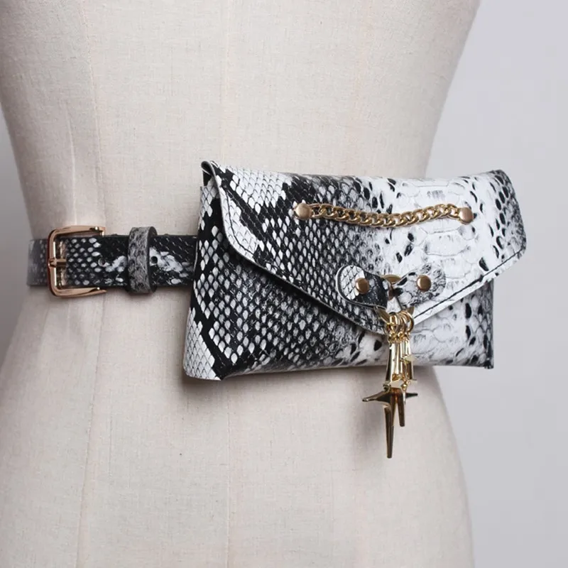 

[YaLee] New Spring Summer 2019 Fashion PU Girdle Chain Five-pointed Star Snake Print Cellphone Bag Detachable Belts Women Y122