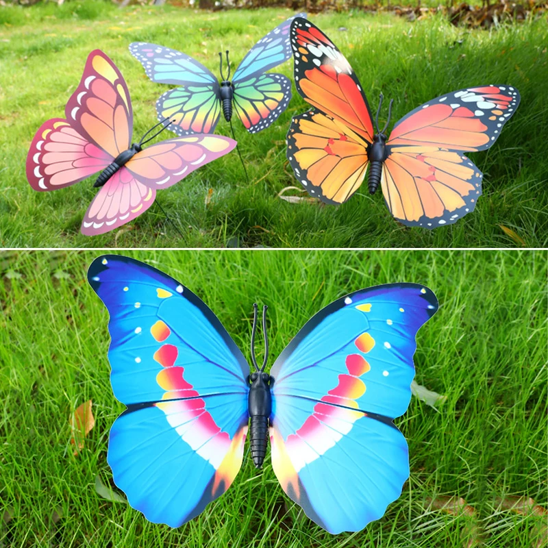 

1pc 30CM*40CM Colorful Fairy Butterfly On Stick Ornament Home Garden Vase Lawn Art Craft Decor