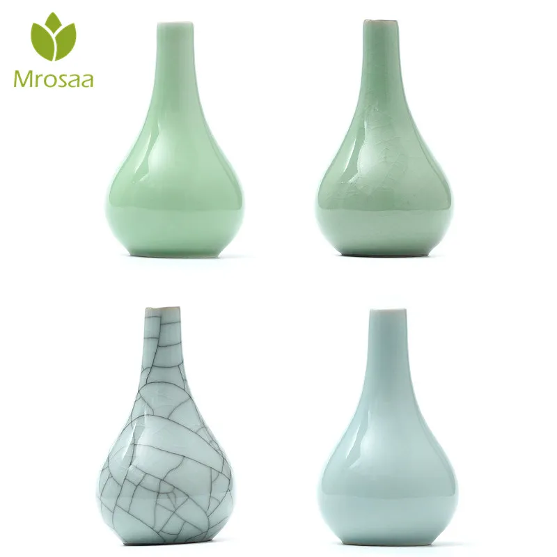 

Green Flowers Celadon Vase Living Room Decoration Ceramic Round Bottom Mini Table Pot vase Nordic decoration Plant Vases