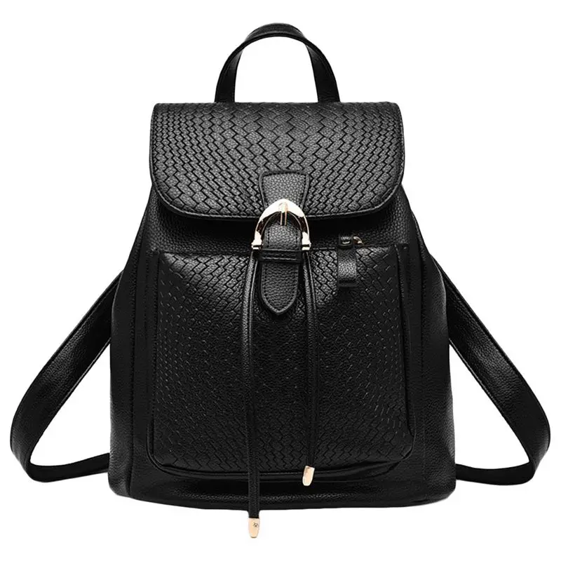 

Leather Backpack Faux Leather Schoolbag Woman Girl Middle School Satchel For Travel Leisure School Black
