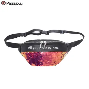

Women Sequin Fanny Pack Fashion Female Waist Bag 2019 New Chest Pouch Shoulder Bag Glitter Bum Belts Bags Waist Packs