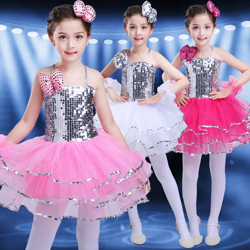 

New children's sequins fluffy skirt performance clothing girls children's modern princess dress jazz dance costumes