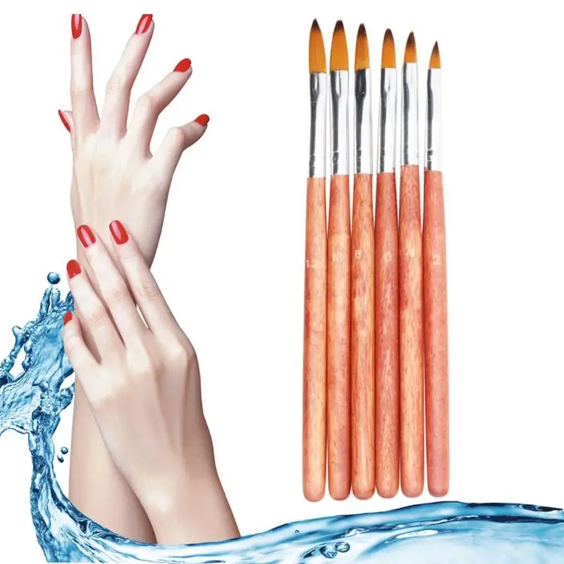 

6pcs/Set Pro Nail Art Brush Wood Handle Nail Art Pen Drawing Painting Gel Polish Brush Nail Art Tool Free Shipping