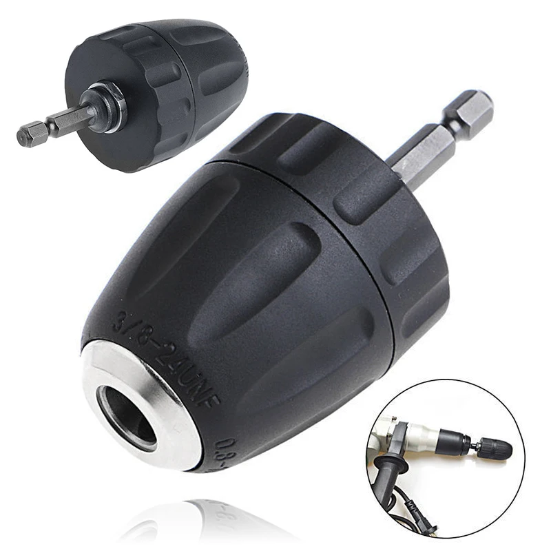 

Quick Change Chuck 0.8-10mm Keyless Drill Chuck Converter 3/8" 24UNF + Hex Shank SDS Adaptor High Quality