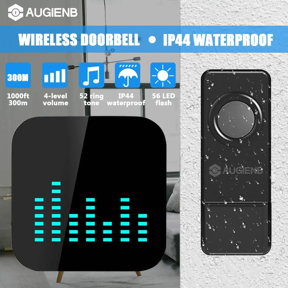 

Augienb New Wireless Doorbell Waterproof 300M Remote Wireless US Plug smart Door Bell LED Waterproof Doorbell for Home/Office