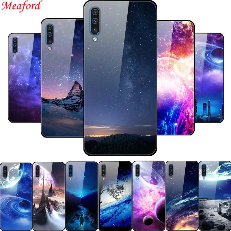 Popular Case For Samsung Galaxy A50 6.4 Case Cool Print Luxury Glass Hard Back Cover For Samsung A50 Case A505F TPU Frame A 50