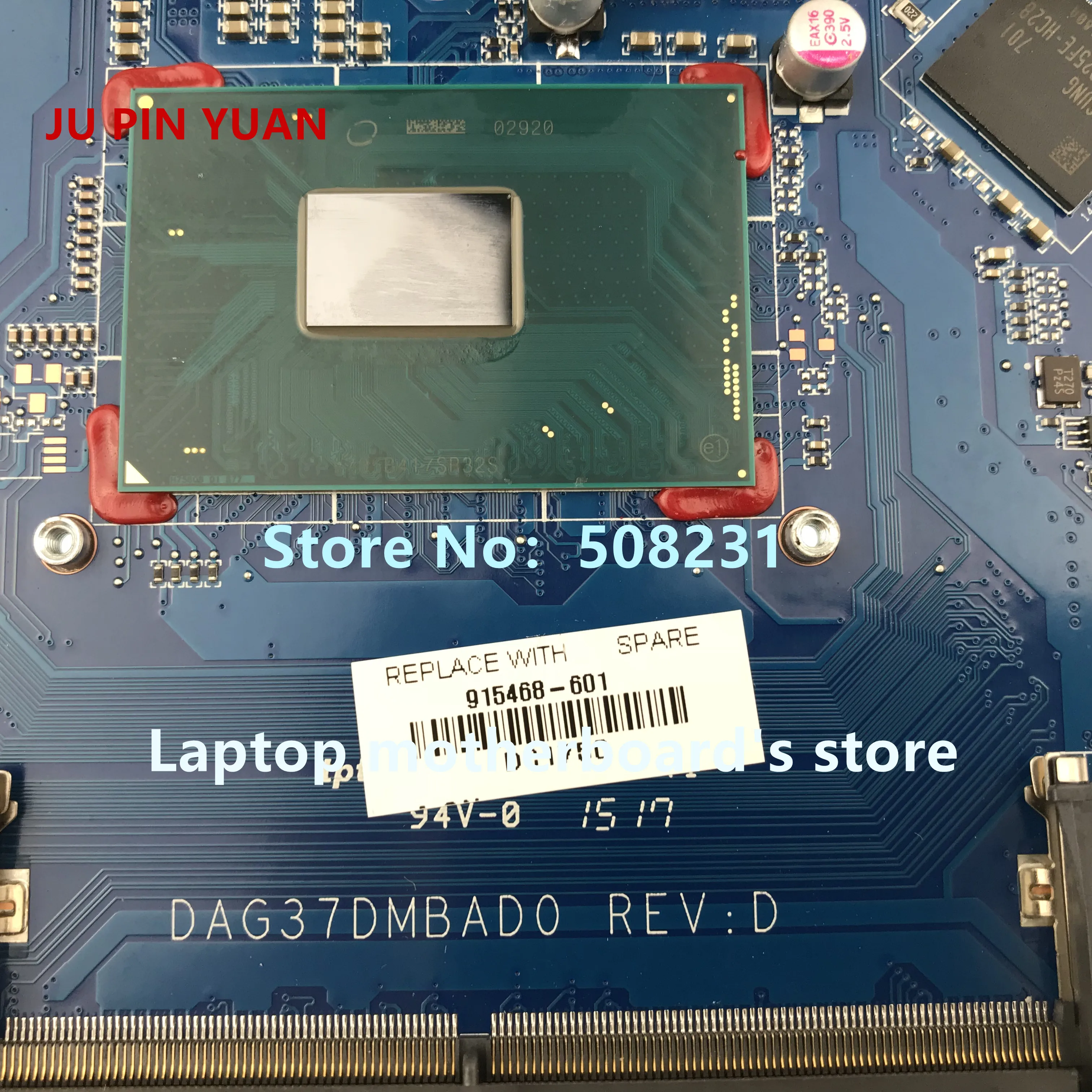 JU PIN YUAN 915468-601, 915468-001 DAG37DMBAD0 placa base de Computadora Portátil para presagio por ordenador portátil HP 17-W 17- AB Notebook PC 1050 2 GB i5-7300