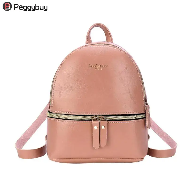 

Women Solid Color Mini Backpack Satchel Oil Wax Leather Backpack Small Shoulder Travel Bags