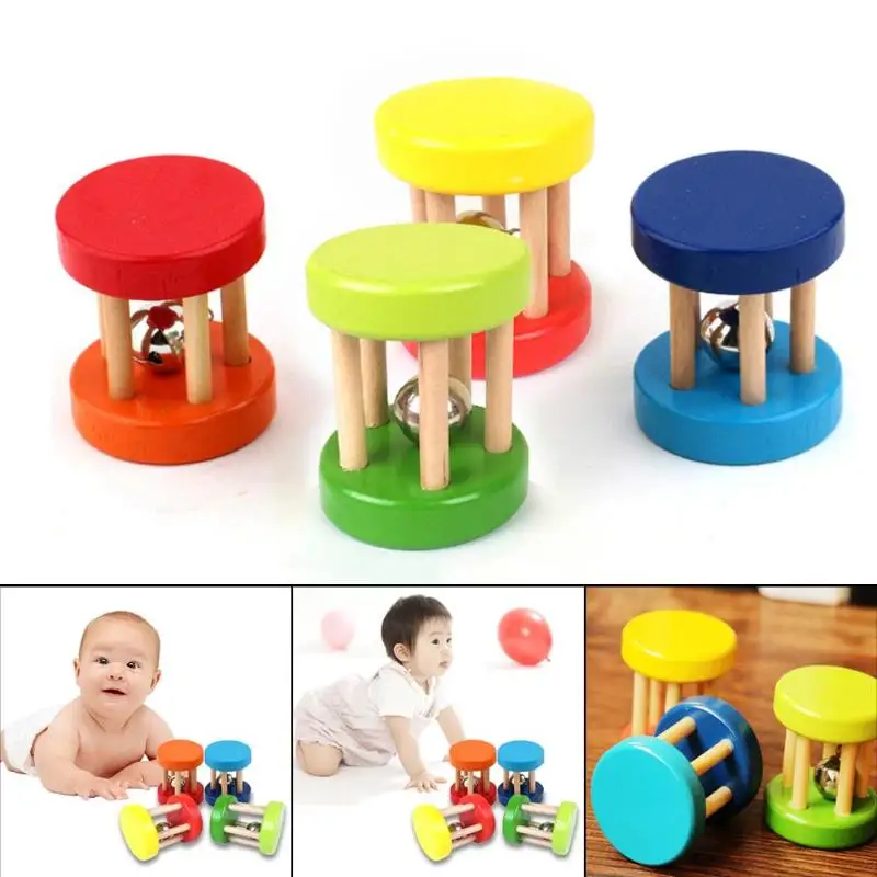 

Funny Baby Wooden Toy Hand Grasp Kids Intellectual Developmental Educational Wooden Toys Colorful Handbell Shake Bell for Babies