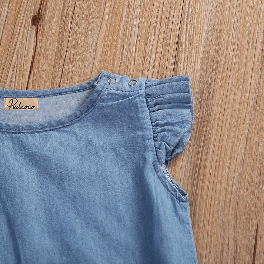 Summer 2018 Newborn Infant Baby Girls Denim Romper Lotus sleeve Jumpsuit Clothes Playsuit Outfit