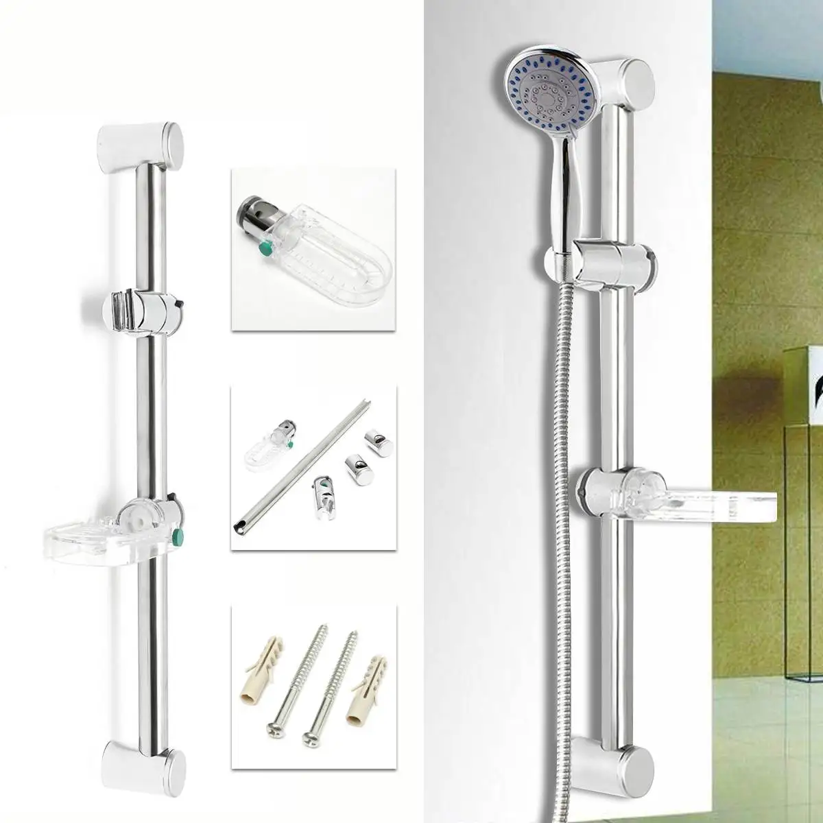 Buy New Shower Kit Adjustable Riser Slide Rail Bar Kit
