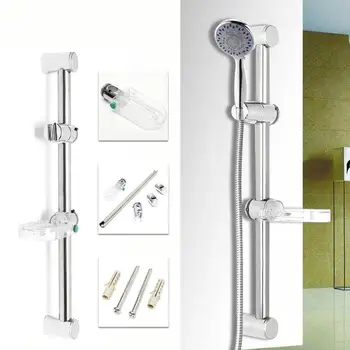 

New Shower Kit Adjustable Riser Slide Rail Bar Kit Hose Bracket Round Head Chrome Aluminium And Plastic Bathroom Shower Tools