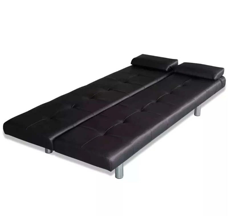 VidaXL Adjustable Sofa Bed With Two Pillows Black Synthetic Leather And Wooden Frame Living Room Furniture Sofa L-Shaped