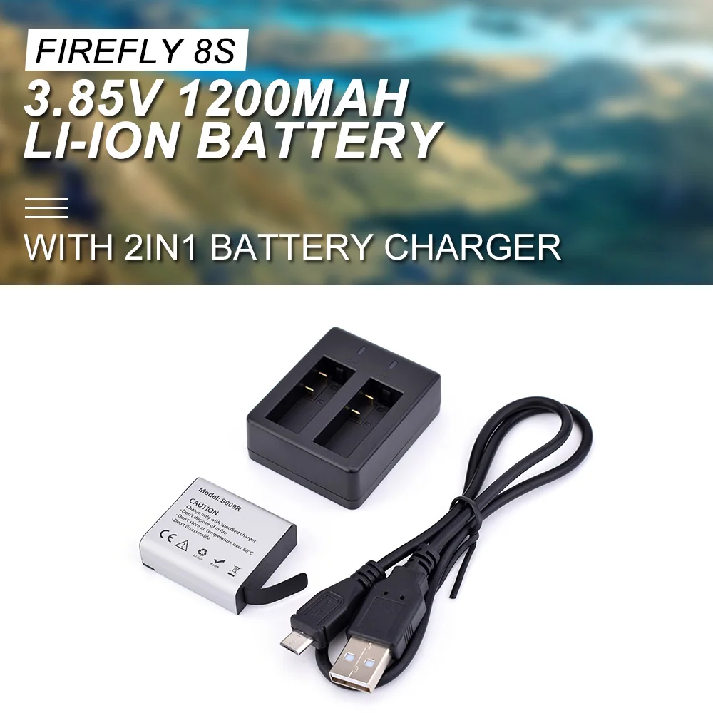 

Hawkeye Firefly 8S 8SE S009R 3.85V 1200mAh Li-ion Battery 2in1 Battery Charger For 8S Action Camera
