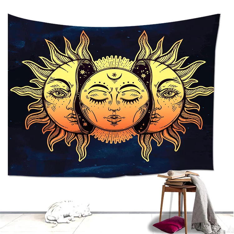 

Loartee Gold Brilliant Sun God Face Tapestry Hippie Fashion Egypt Picture Cloth Home Wall Decoration