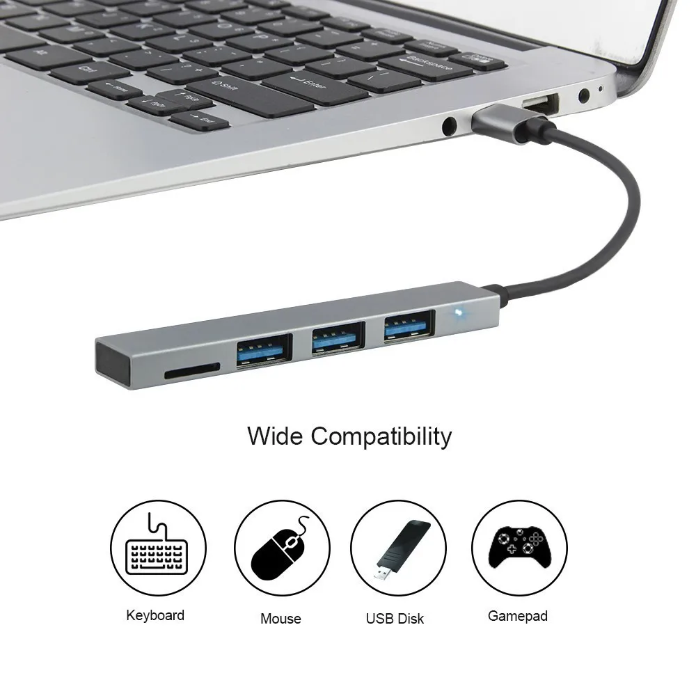 Ультратонкий высокоскоростной КОНЦЕНТРАТОР USB C Type с 3 портами 0 и кардридером для