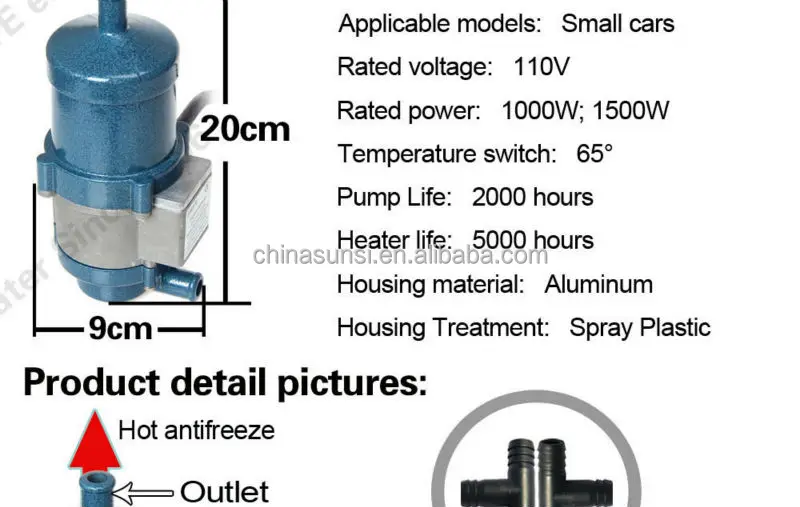 Нагреватель охлаждающей жидкости двигателя быстрый нагрев безопасность простота использования с насосом Номинальное напряжение 110 В Номинальная мощность 1500 Вт нагреватель двигателя