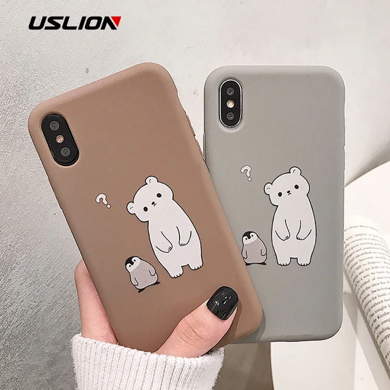 

USLION Cartoon Silicon Phone Case For iPhone 6 7 8 Plus X XR XS Max Cartoon Bear Rabbit Case For iPhone 6S Plus Soft Back Cover