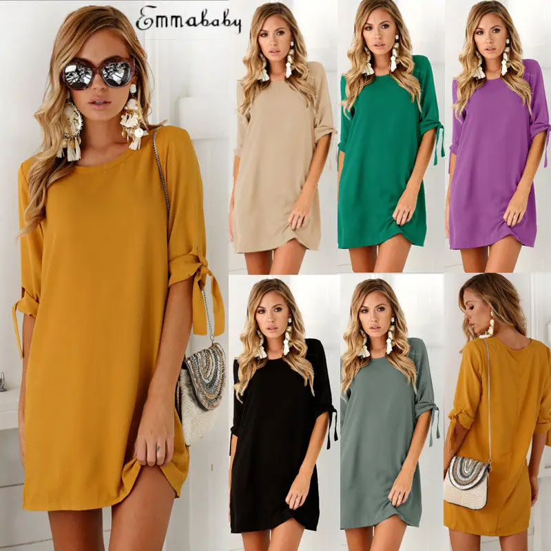 

Women Fashion Casual Bodycon Cocktail Party Solid Summer Dress Sweater Half Sleeve Tunic Dressr