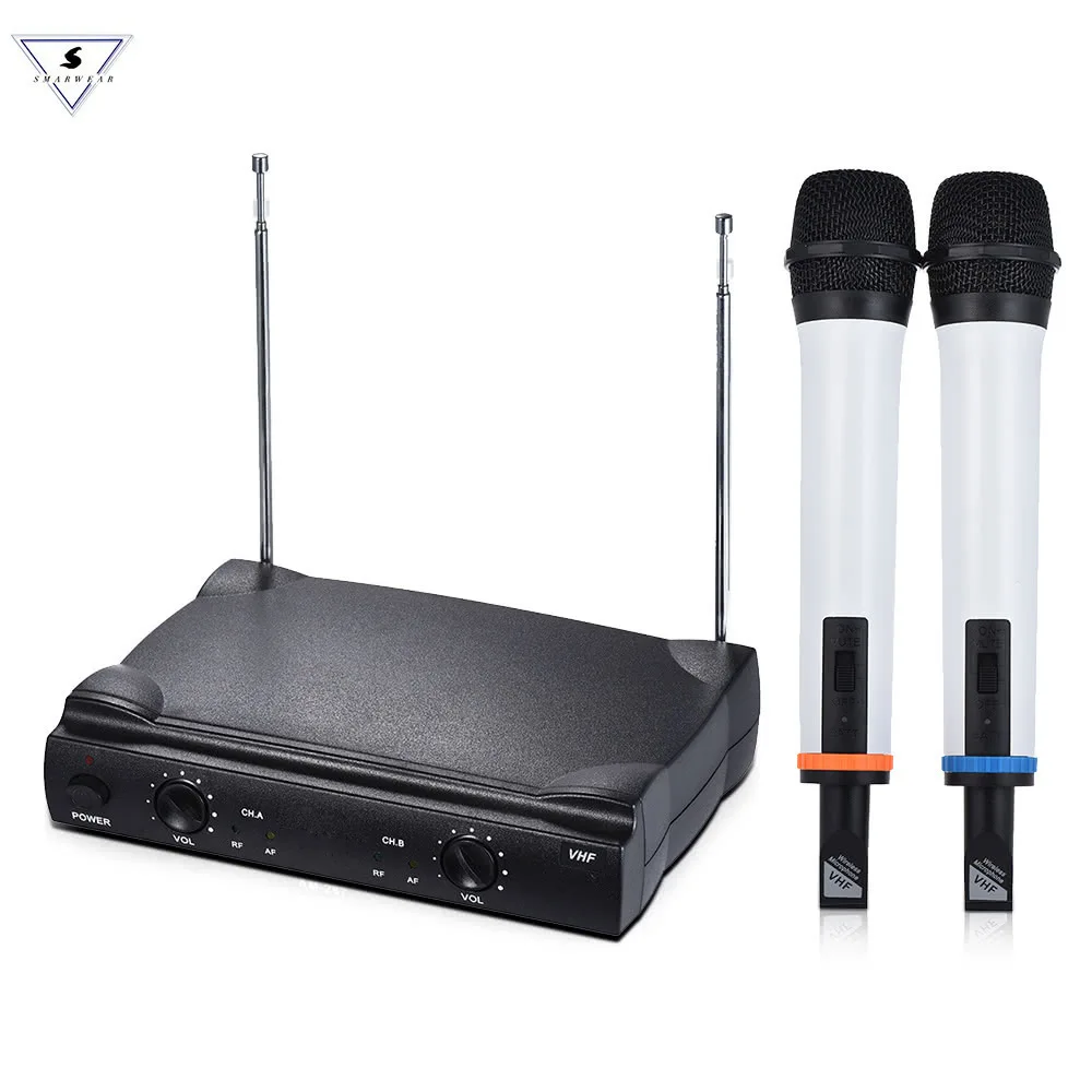 

Dual Channel VHF Wireless Microphone System 2 Mics 1 Receiver 6.35mmMic Family KTV Karaoke Meeting Stage Show Microphones